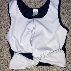 white and black dance cropped tank top